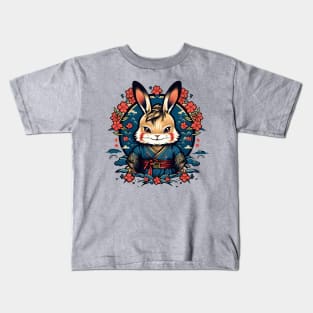 Japanese Samurai Rabbit Tattoo, Kawaii Ninja Rabbit Kids T-Shirt